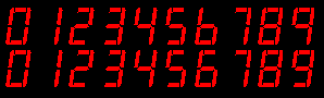 Sets of digits on a seven-segment display.
