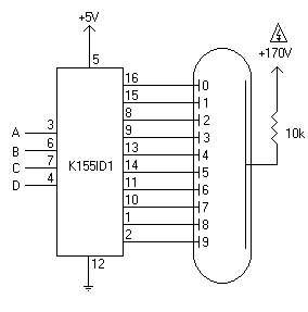Nixie tube interface with K155ID1